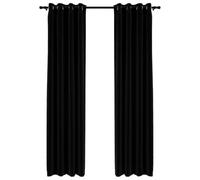 vidaXL 2X Rideaux Occultants Aspect de Lin avec Œillets Rideaux de Fenêtre Salon Salle de Séjour Chambre à Coucher Maison Intérieur Noir 140x245 cm