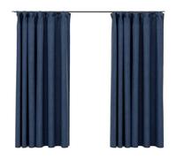 vidaXL 2X Rideaux Occultants Aspect Lin avec Crochets Rideaux de Fenêtre Salon Salle de Séjour Chambre à Coucher Intérieur Bleu 140x175cm