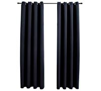 vidaXL 2X Rideaux Occultants avec Anneaux Occultant à Oeillet Chambre à Coucher Fenêtre Salon Bureau Maison Intérieur Métal Noir 140x245 cm
