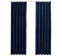 vidaXL 2X Rideaux Occultants avec Crochets Occultant à Oeillet Chambre à Coucher Fenêtre Salon Salle de Séjour Maison Intérieur Velours Bleu Foncé 140x225 cm