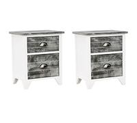 vidaXL 2X Table de Chevet 2 Tiroirs Gris Blanc Chambre à Coucher Table de Nuit