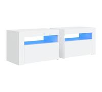 vidaXL 2X Tables de Chevet avec LED Tables de Nuit Armoires de Lit Armoires de Chevet avec Rangement Chambre à Coucher Intérieur Blanc 60x35x40 cm