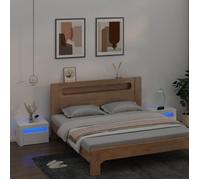 vidaXL Tables de chevet 2 pcs avec LED, rangement, blanc 60x35x40 cm