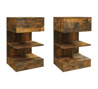 vidaXL 2X Tables de Chevet Tables de Nuit Armoires de Chevet Armoires de Lit avec Rangement Chambre à Coucher Chêne Fumé 40x35x65 cm Bois d'Ingénierie