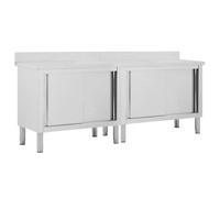 vidaXL 2X Tables de Travail avec Portes Coulissantes Armoire de Rangement de Cuisine Restaurant Hôtel Cantine 200x50x(95-97) cm Acier Inoxydable