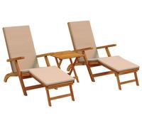 vidaXL : 3 chaises longues inclinables et pliables, en bois d'acacia massif