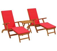 vidaXL : 3 chaises longues inclinables et pliables, en bois d'acacia massif