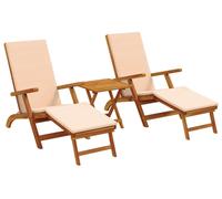 vidaXL : 3 chaises longues inclinables et pliables, en bois d'acacia massif