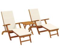 vidaXL : 3 chaises longues inclinables et pliables, en bois d'acacia massif
