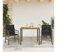 vidaXL Ensemble Bistro 3 pièces avec coussins Gris Poly Rattan