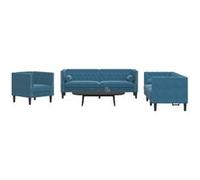 vidaXL 3-delige Loungeset Chesterfield met bolsters fluweel blauw3209289 Bleu G