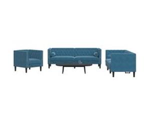 vidaXL 3-delige Loungeset Chesterfield met bolsters fluweel blauw3209289 Bleu G