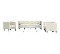 vidaXL Ensemble canapé Chesterfield 3 pièces en velours avec traversins crème