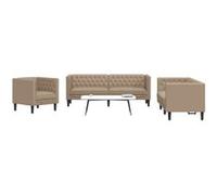 vidaXL 3-delige Loungeset Chesterfield-stijl kunstleer cappuccinokleur3209272 Marron G