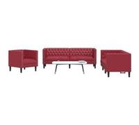 vidaXL 3-delige Loungeset Chesterfield-stijl kunstleer wijnrood3209271 Rouge G