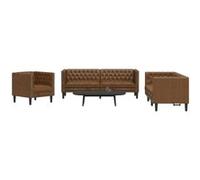 vidaXL Ensemble de canapé Chesterfield 3 pcs marron similicuir daim