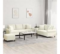 vidaXL 3-delige Loungeset met kussens fluweel crÃmekleurig3202288 Blanc G