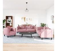 vidaXL Ensemble de canapés 3 pcs avec coussins - Rose velours