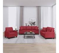 vidaXL 3-delige Loungeset met kussens kunstleer wijnrood3201351 Rouge G