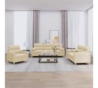vidaXL 3-delige Loungeset met kussens stof crÃmekleurig3201554 Crème G