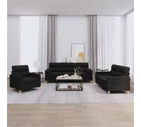 vidaXL 3-delige Loungeset met kussens stof zwart3201556 Noir G