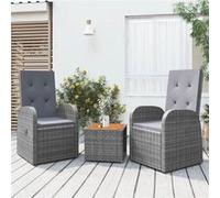 Ensemble de salon de jardin 3 pièces vidaXL, en rotin synthétique gris et bois d'acacia massif