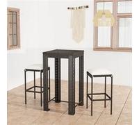vidaXL Ensemble bar de jardin 3 pièces avec coussins Poly rotin noir