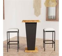 vidaXL Ensemble bar de jardin 3 pièces avec coussins Poly rotin noir