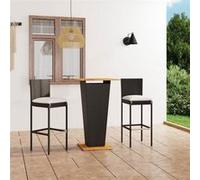 vidaXL 3-delige Tuinbarset met kussens poly rattan zwart3064856 Noir G