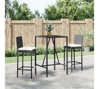 vidaXL Ensemble bar de jardin 3 pièces avec coussins noir Poly rotin