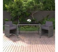 vidaXL Ensemble de jardin 3 pièces Poly rotin avec coussins Gris