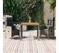 vidaXL Ensemble de jardin 3 pièces avec coussins Gris Poly rotin