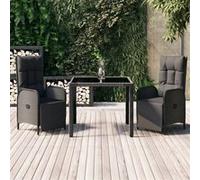 vidaXL 3-delige Tuinset met kussens poly rattan zwart3185059 Noir G