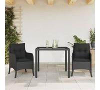vidaXL Ensemble de jardin 3 pièces avec coussins Noir Poly Rattan