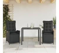 vidaXL Ensemble de jardin 3 pièces avec coussins Noir Poly Rattan