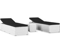 vidaXL 3 pcs. Bains de soleil de jardin avec table de thé Poly rotin blanc