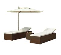 vidaXL Chaises longues de jardin 3 pièces – Bains de soleil avec table à thé – Résine tressée brune