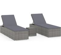 vidaXL 3 pcs. Bains de soleil de jardin avec table de thé Poly rotin gris