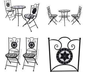 vidaXL 3 pcs. Bistro Set Carreau céramique noir/blanc - Meuble de jardin - Bistroset - Bistrosets - Gartenset