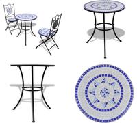 vidaXL 3 pcs. Bistro Set carreaux de céramique bleu et blanc - Meuble de jardin - Bistroset - Bistrosets - Gartenset