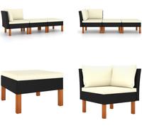 vidaXL 3 pcs. Garden Lounge Set Poly Rattan and Eucalyptus Massiv Wood - Garten-Sofa-Set - Garten-Sofa-Sets - Gartenmöbel Set