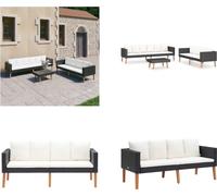 vidaXL 3 pcs. Garden Lounge Set with Coussin Poly Rattan Black - Ensemble de meubles de jardin - Ensemble de jardin - Garniture de jardin