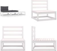 vidaXL 3 pcs. Garden Lounge Set with Coussin White Pin Massiv Wood - Garden Lounge Set - Holz-Loungemöbel - Holz-Gartenmöbel