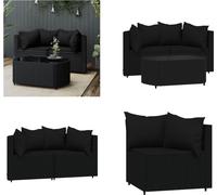 vidaXL 3 pcs. Garden Lounge Set with Coussins Black Poly Rattan - Garden Lounge Set - Garden Lounge Sets - Outdoor Lounge Set - Lounge Set Terrasse