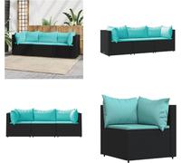vidaXL 3 pcs. Garden Lounge Set with Coussins Black Poly Rattan - Garden Lounge Set - Garden Lounge Sets - Outdoor Lounge Set - Lounge Set Terrasse