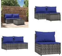 vidaXL 3 pcs. Garden Lounge Set with Coussins Grey Poly Rattan - Garden Lounge Set - Garden Lounge Sets - Outdoor Lounge Set - Lounge Set Terrasse