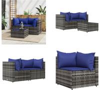vidaXL 3 pcs. Garden Lounge Set with Coussins Grey Poly Rattan - Garden Lounge Set - Garden Lounge Sets - Outdoor Lounge Set - Lounge Set Terrasse