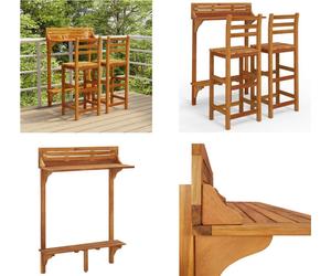 vidaXL 3 pcs. Set de bar de balcon en bois massif d'acacia - Set de bar de balcon - Set de bar d'extérieur - Table et chaise de jardin