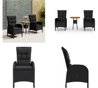 vidaXL 3 tlg. Garten Bistro Set Poly Rattan Schwarz - Bistro-Set - Bistro-Sets - Terrassen-Set - Terrassenmöbel-Set