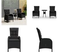 vidaXL 3 tlg. Garten Bistro Set Poly Rattan Schwarz - Set de Bistro - Set de Bistro - Set de jardin Bistro - Set de meubles de terrasse